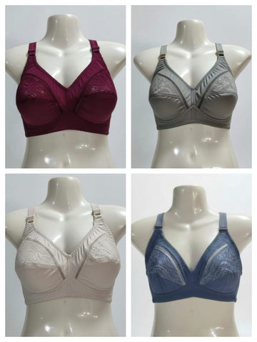 Cotton Pack of 4 Bras - Multi-Color Essential Set (Skin, Mehroon, Blue, Gray)