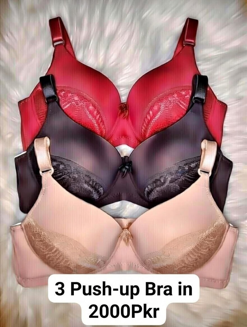 Jersey Padded Pack Of 3 Bras -Multi-Colour Essential (Red Black Skin)- Rs. 2000 with Free Delivery