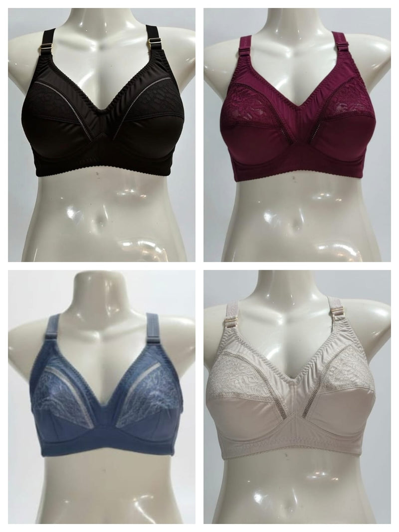Cotton Pack of 4 Bras - Multi-Color Essential Set (Skin, Mehroon, Blue, Black)